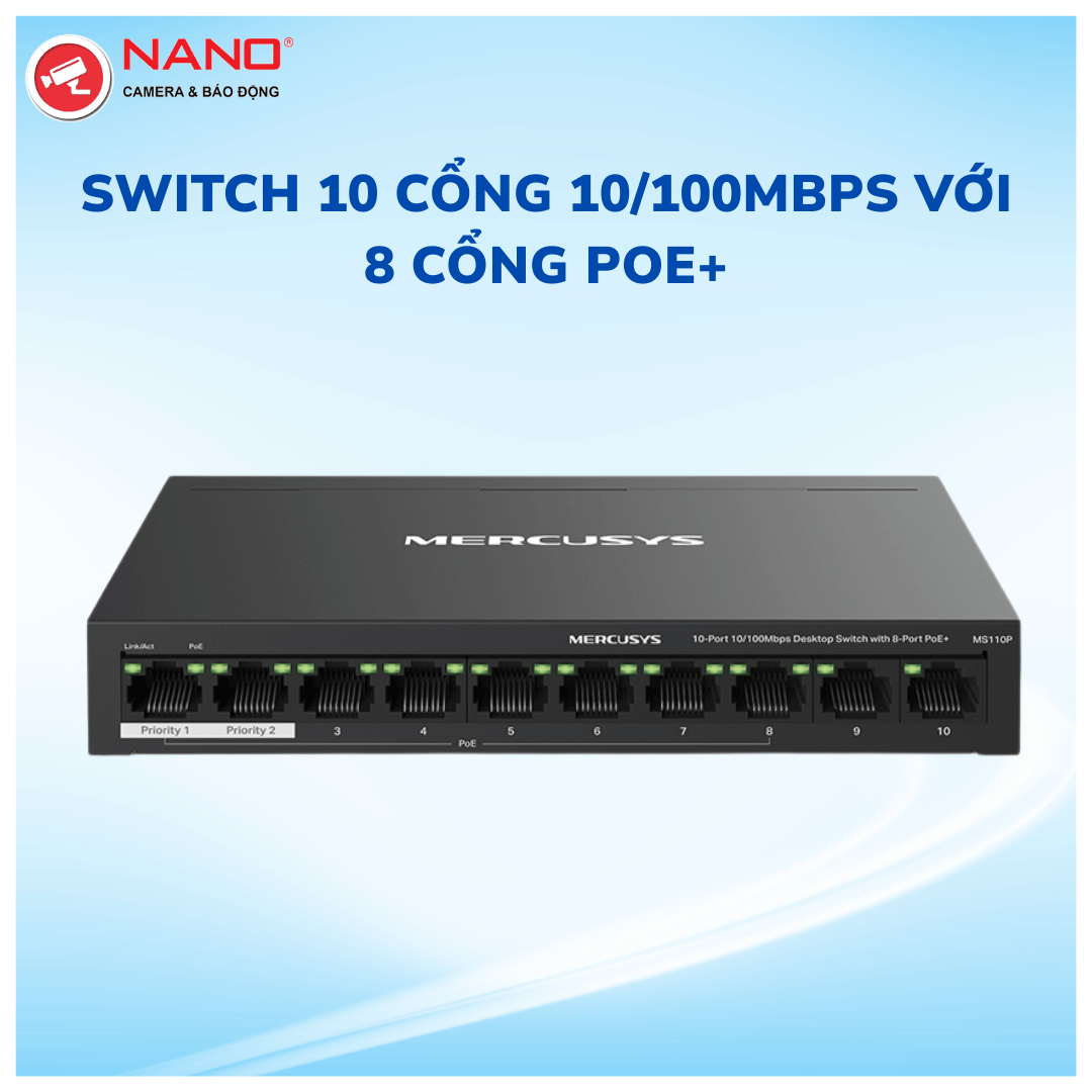 Switch 10 cổng 10100Mbps với 8 cổng PoE+