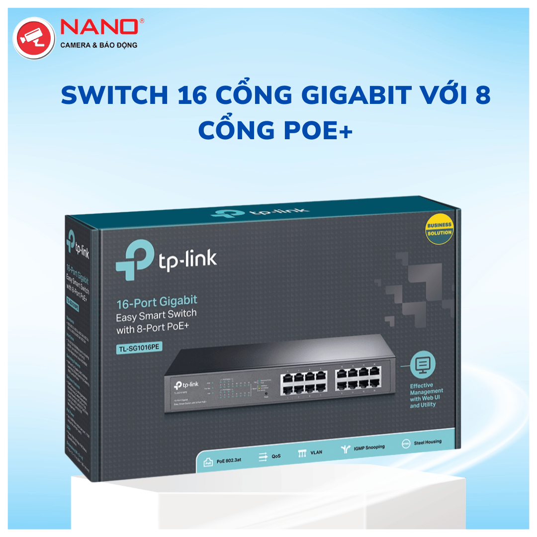 Switch 16 cổng Gigabit với 8 cổng PoE+