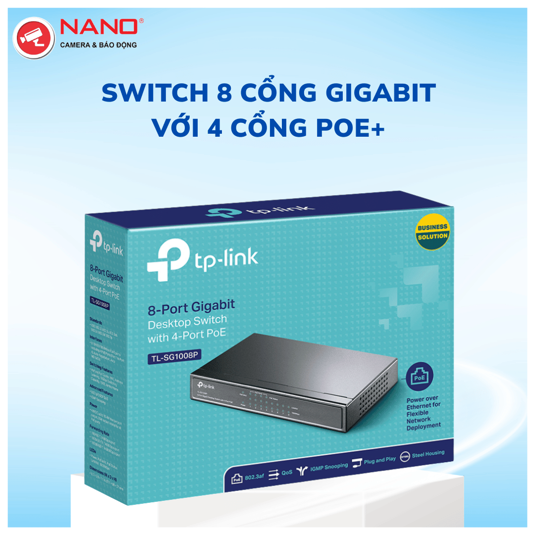 Switch 8 Cổng gigabit với 4 Cổng PoE+