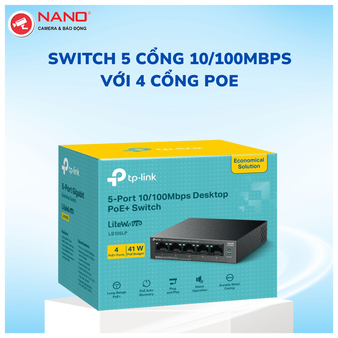 Switch Để Bàn 5 Cổng 10100Mbps với 4 Cổng PoE
