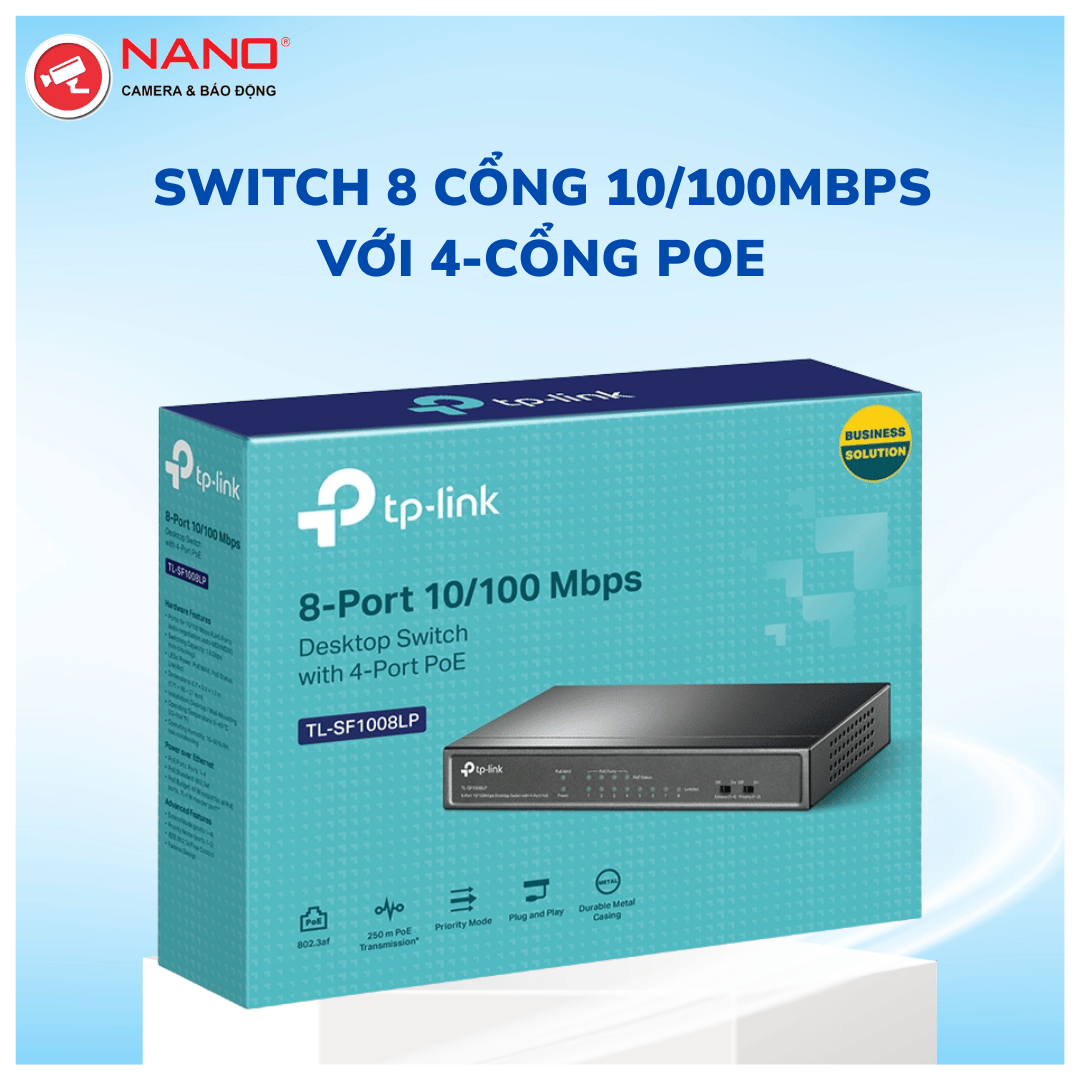 Switch Để Bàn 8 Cổng 10100Mbps với 4-Cổng PoE