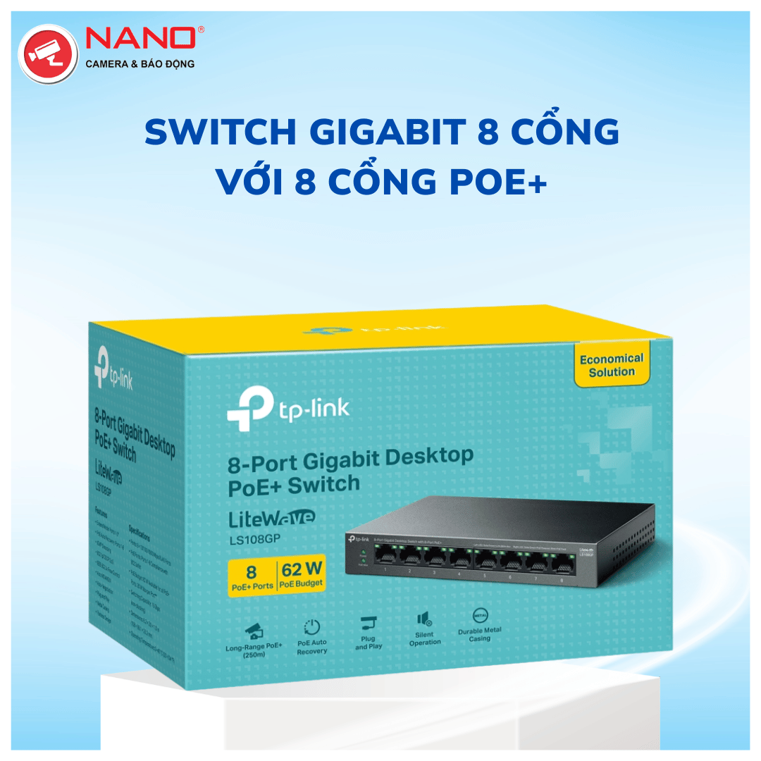 Switch Để Bàn Gigabit 8 Cổng với 8 Cổng PoE+